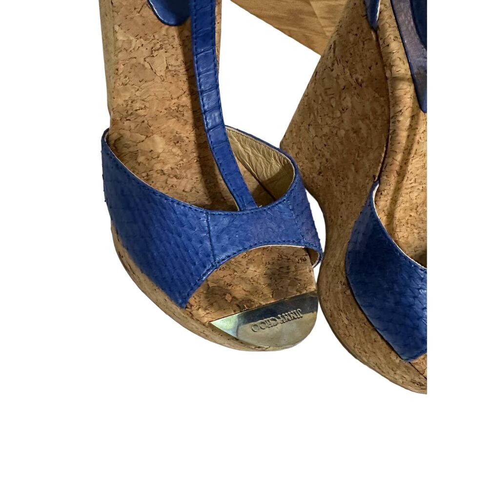 Jimmy Choo Women's Pela Blue Python Leather Cork Wedge Sandals size‎ 38 - Picture 4 of 9